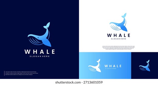 Símbolo de explorador con un concepto de ballena jorobada, animal marino, inteligente, Plantilla de Diseño gráfico.