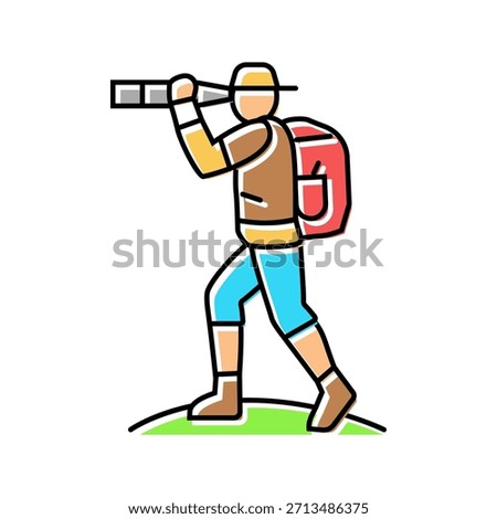 explorer with telescope geographical color icon vector. explorer with telescope geographical sign. isolated symbol illustration