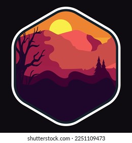 Explorador, Wilderness, Aventura, Emblem Parche Etiqueta De Cartón Vector Ilustración Etiqueta De La Marca De Vintage Retro Y Diseño De Camisetas 
