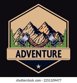 Explorer, Wilderness, Abenteuer, Emblem-Patch-Logo-Plakett-Vektorgrafik Retro Vintage-Aufkleber und T-Shirt-Design 
