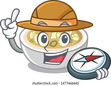 Explorer wonton soup in a cartoon bowl