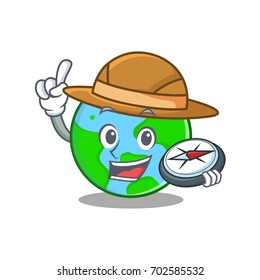 Explorer world globe character cartoon