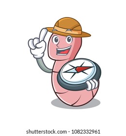 Explorer worm mascot cartoon style