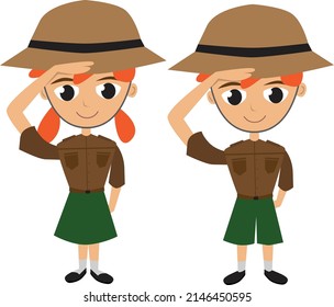 Explorers in Brown and Green Uniform Raise Salute 