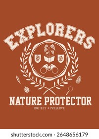 Exploradores Tipografia protetora da natureza com ilustração gráfica vetorial animal ilustração artwork com ícone de design de louro