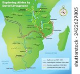 Exploring Africa by David Livingstone map. Science education vector illustration