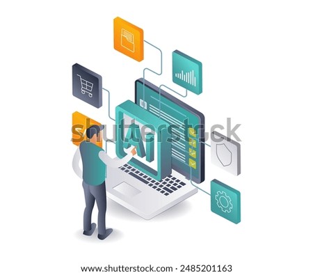 Exploring AI Computer Applications isometric illustration
