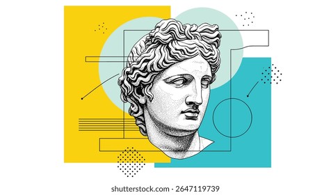 Explorando Expressões Artísticas Obras De Arte Combinando Gráficos Digitais e Escultura Clássica Imagens Geração