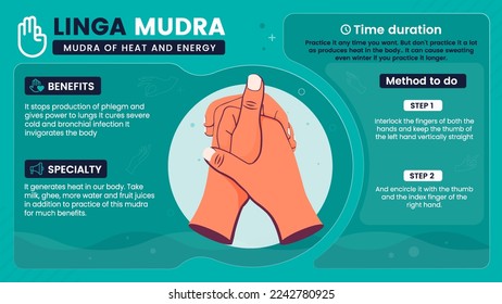 Exploración de los beneficios, características y funcionamiento del diseño de ilustración de Linga Mudra-Vector