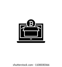 Exploring bitcoin market black icon concept. Exploring bitcoin market flat  vector symbol, sign, illustration.