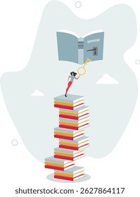 Explorando livros e a porta aberta da educação para o novo conhecimento.Leitura hobby e relaxamento com a literatura . vida de caráter .
