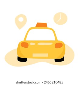 Exploring the City. Flat Taxi Illustration with Map Icons for Urban Adventure