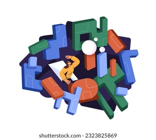 Exploring, discovering new opportunities, life challenges concept. Studying and experiencing unknown. Searching chances, solutions, knowledge. Flat vector illustration isolated on white background