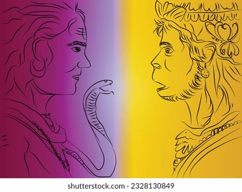 Exploring the Divine Connection between Lord Shiva and Hanuman, vector design