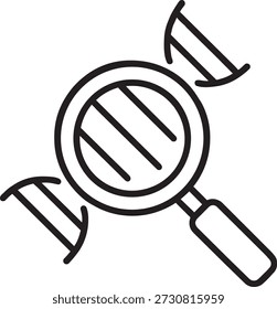 Explorando códigos genéticos com ícone de linha de lupa para ilustração de vetor de descoberta científica