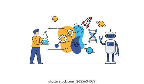 Exploring innovative concepts through scientific discovery and technological advancement illustration