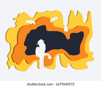 Exploring inside the world. Illustration with cut out paper effect.