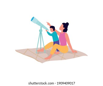 Exploring with kids flat color vector faceless character. Showing your children interesting things in science. Interesting science isolated cartoon illustration for web graphic design and animation