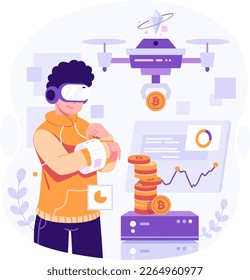Exploring meta verse world flat illustration