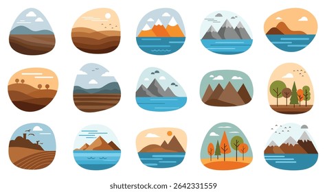 Exploring Nature's Beauty A Collection of Diverse Landscape Illustrations Depicting Various Natural Scenes