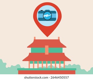 Exploring traditional asian culture, flat vector stock illustration as travel concept
