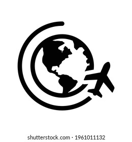 Exploring and travelling by plane around the world and take a vacation vector icon.