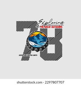 explorando el concepto de tipografía, aventura al aire libre. Gráfica vectorial para camisetas y otros usos. 