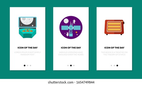 Exploring universe flat icon set. Astronaut, imponderability, space isolated vector sign pack. Cosmos and technology concept. Vector illustration symbol elements for web design and apps