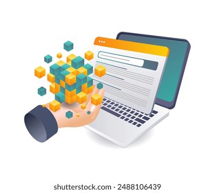 Exploring the World of Blockchain Business flat isometric illustration