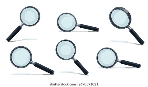 Exploring the world of detailed observation with multiple magnifying glasses to find small clues and uncover hidden information.