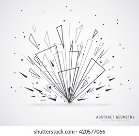 Explosion Abstract Element With Triangle Shapes. Vector Illustration. Geometric Modern Concept, Technology Background. Broken Polygonal Form