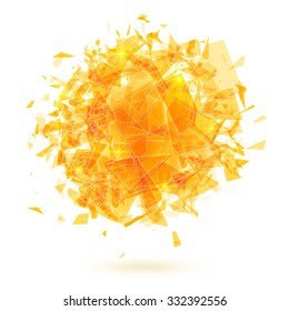Explosion abstract flying gold shards on white background. Vector illustration