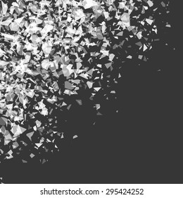 explosión de fragmentos voladores abstractos sobre fondo gris. vectorial