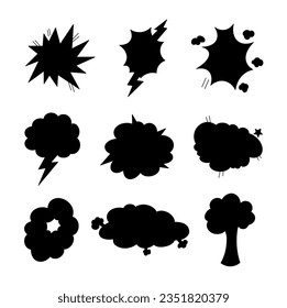 Explosionsluftwolke. Silhouette-Bild. Comic-Sprachblase. Vektorgrafik. Sammlung von Design-Elementen.