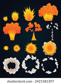 Explosion animation. Animation for game of the explosion effect. Cartoon animation for game. Exploding effect frames. Hand drawn vector illustration