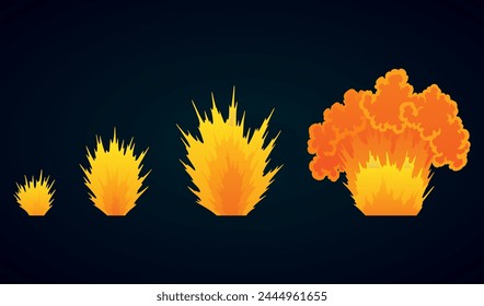 Animación de explosión. Animación para el juego del efecto de explosión. Animación de dibujos animados para el juego. Explosión de marcos de efectos. Ilustración vectorial dibujada a mano