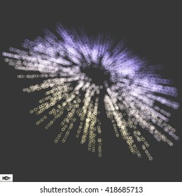 Explosion. Array with Dynamic Emitted Particles. Abstract Background. Bokeh Effect. Motion Vector illustration. 