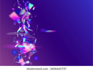 Explosion Background. Color Glitter. Retro Sparkle. Hologram Confetti. Glare Iridescent Serpentine. Blue Laser Burst. Isolated Tinsel. Surprise Poster. Purple Explosion Background
