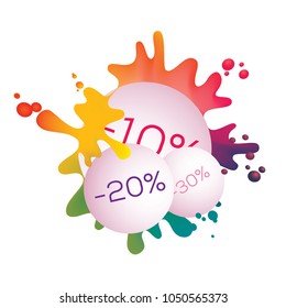 Explosion banner batch sales template. Colorful paint splash with circle for text. Abstract isolated sign vector illustration.