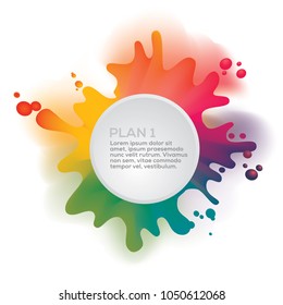 Explosion banner batch sales template. Colorful paint splash with circle for text. Abstract isolated sign vector illustration.