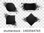 Explosion banners. Square and circle destruction shapes with debris isolated on white background. 3d effect of particles.