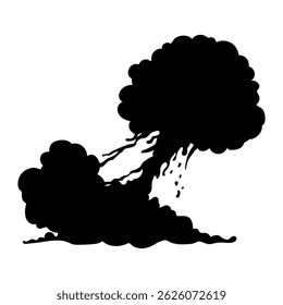 Explosion black figure isolated on transparent background. Mushroom cloud silhouette, detonations, war themes. Nuclear, atomic bomb shapes blast. Vector illustration for conflict, destruction visuals.