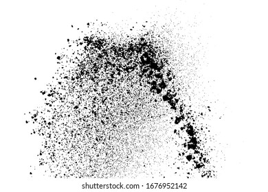 Explosion black grainy texture isolated on white background. Dust overlay. Dark noise granules. Digitally generated image. Vector design elements. Illustration, Eps 10.