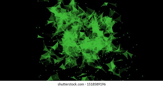 Explosion of black shards. Destruction construction to triangles. Volume flow eclectic data stream. Cloud of chaos. Vector colorful illustration for print or web design.