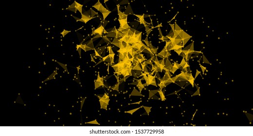 Explosion of black shards. Destruction construction to triangles. Volume flow eclectic data stream. Cloud of chaos. Vector colorful illustration for print or web design.