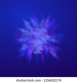 Explosion of blue colored dust powder. Vector design elements