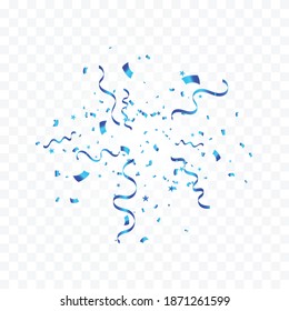 Explosion Blue Confetti With  Ribbons Isolated On Background. Celebration Event And Birthday. Vector