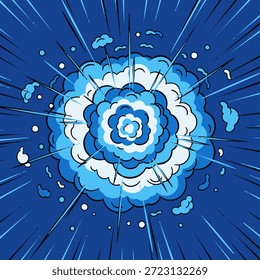 Explosión de tonos azules y blancos en una ilustración dinámica de estilo cómico