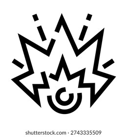 Explosion bomb blast icon, featuring a dynamic burst shape and shockwave lines, symbolizing danger, caution, alert, and destruction in a simple line art style