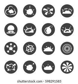 explosion bomb smoke destruction icon set vector